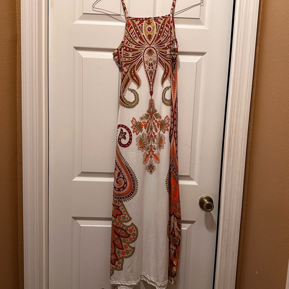 New never worn Multi Color Orange and Green Summer Dress. Size medium.